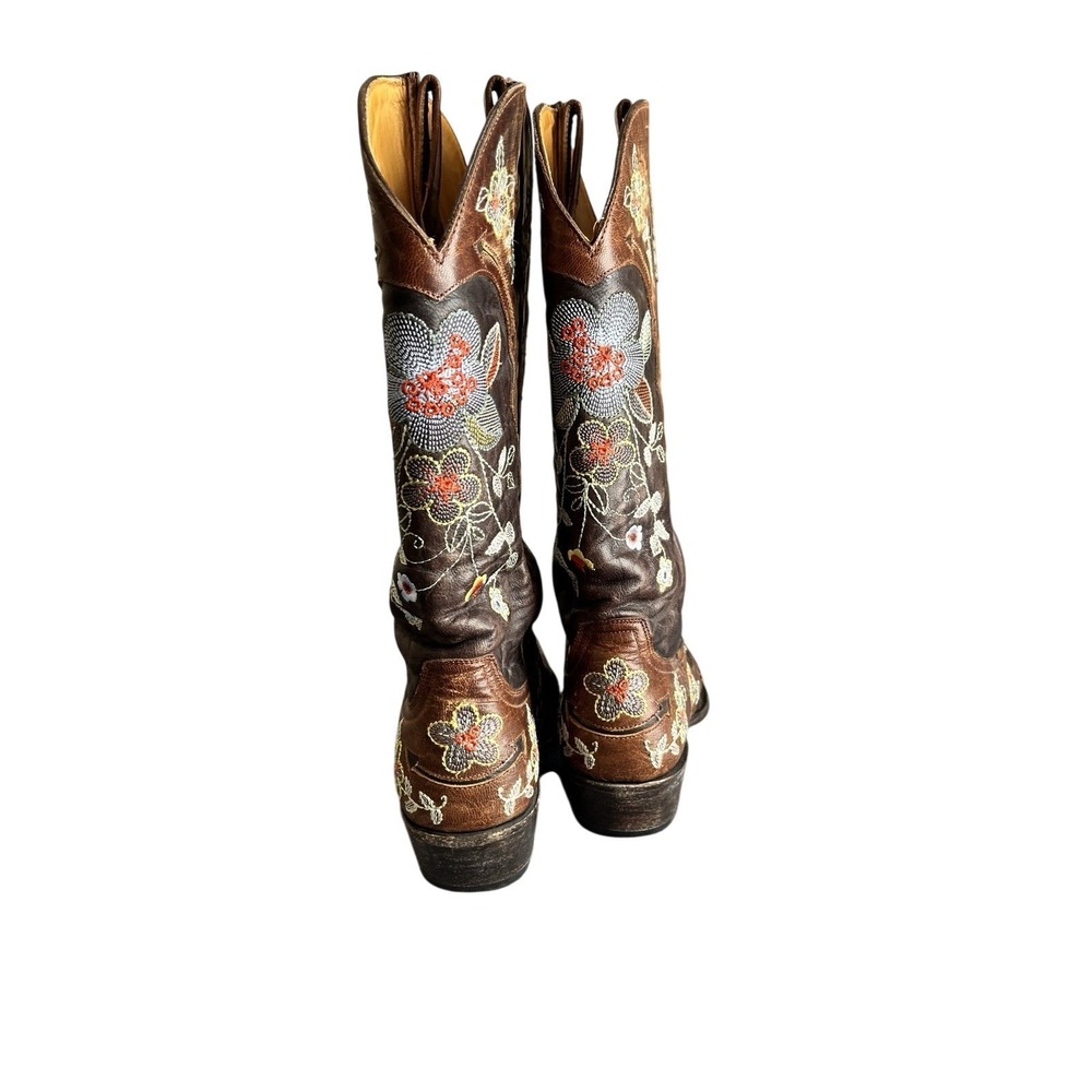Old Gringo Bonnie Floral Embroidered Brown Snipped Toe Cowboy Western Boot 6.5 - Picture 4 of 10